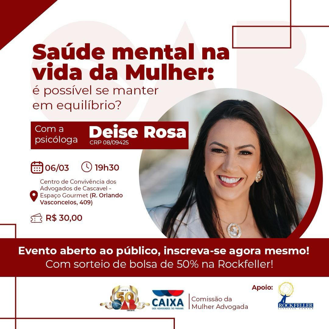 OAB Cascavel promoverá palestra em alusão ao Dia Internacional das Mulheres